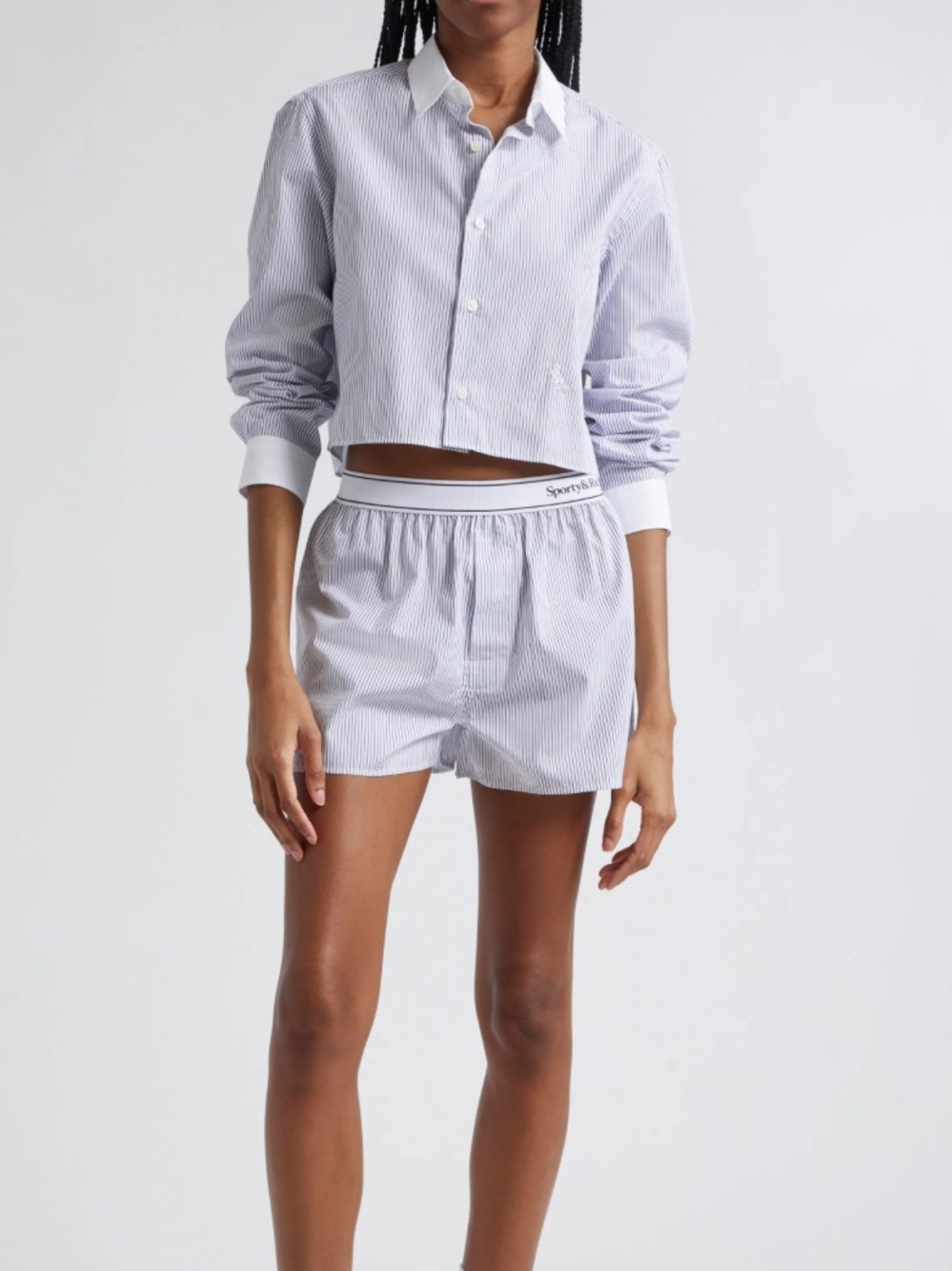 Blue and White Striped Casual 2 Piece Pajama Set Medium